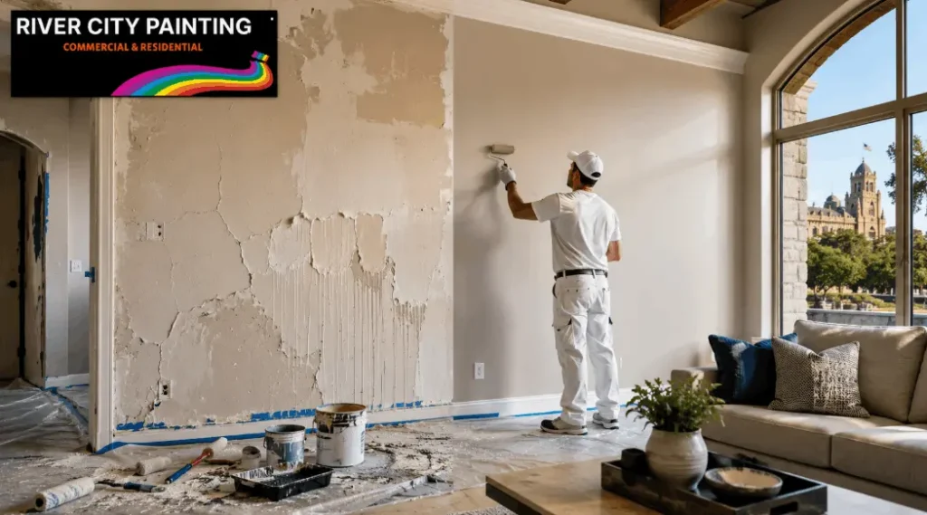 Interior painting mistakes vs professional paint job in San Antonio TX living room by River City Painting
